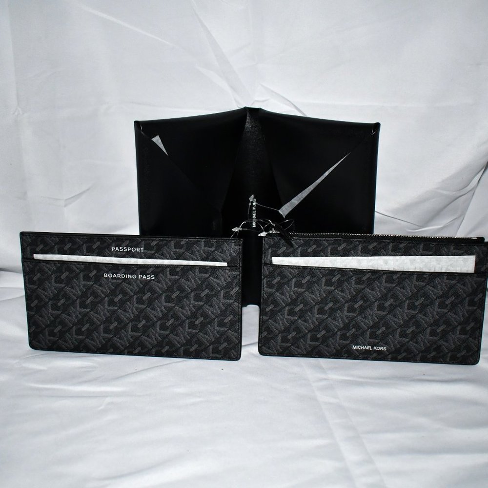 MICHAEL Kors LARGE Travel Leather Wallet in Black #32H3S8ED7T NWT Details: Leath - Picture 2 of 7